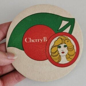Vintage Cherry B Coaster 70s Woman Wine Cocktail Beer Mat 2-Sided Breweriana